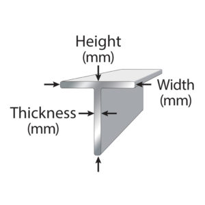 Tee that has the Height, thickness, and width labeled.